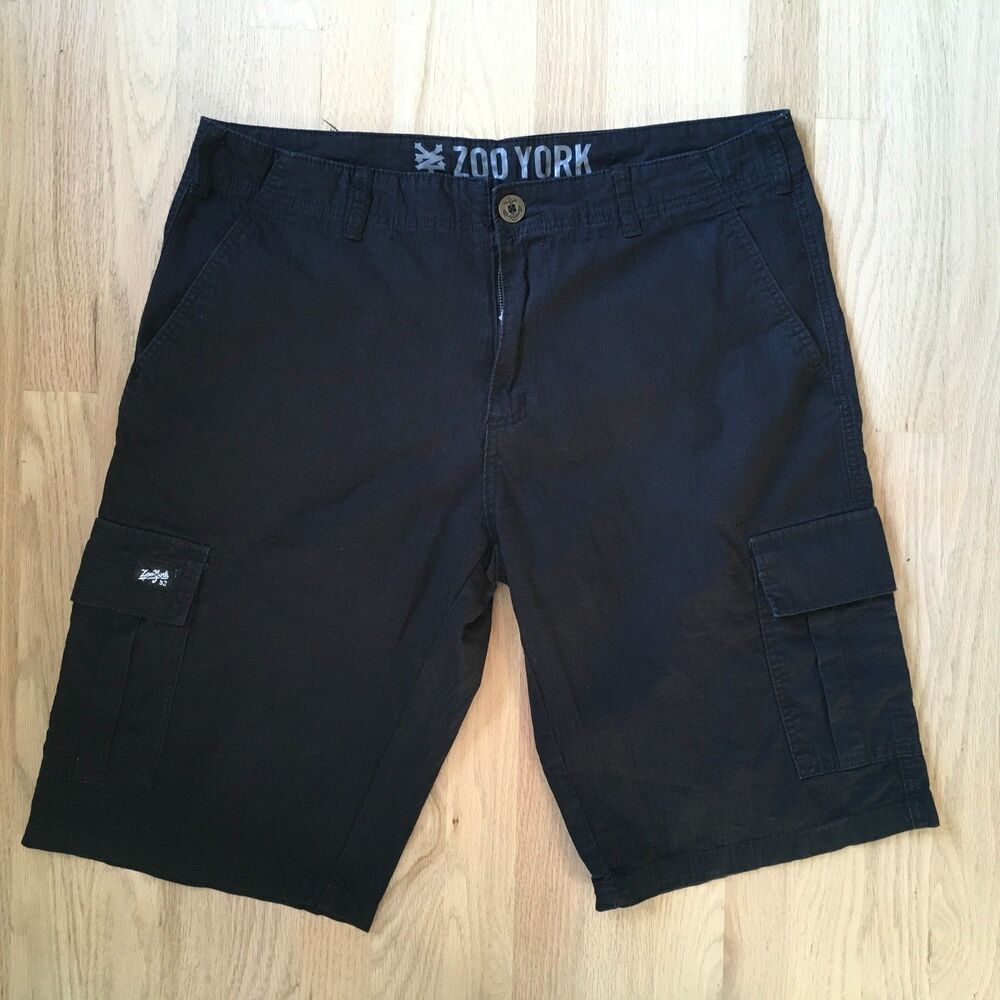 Zoo York Cargo Shorts Mens 36 Black Ripstop Cotton Relaxed Skate Streetwear